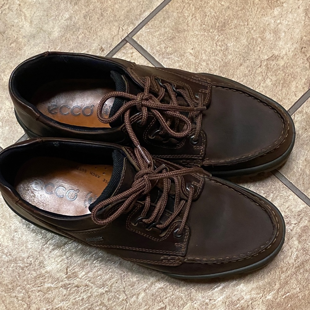 Ecco Men's Rich Brown Leather Hiking /Track Shoes 44 Goretex Breathable
